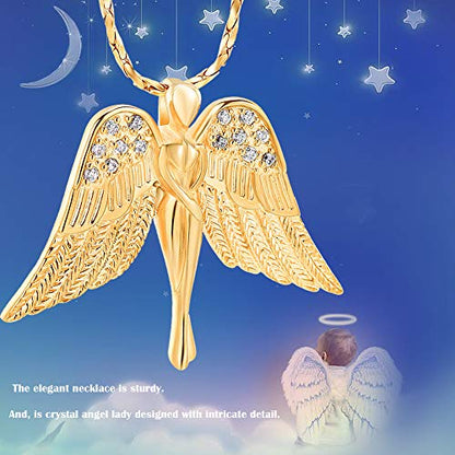 Imrsanl Cremation Jewelry Keepsake Angel Wings Urn Necklace for Ashes - color: Gold