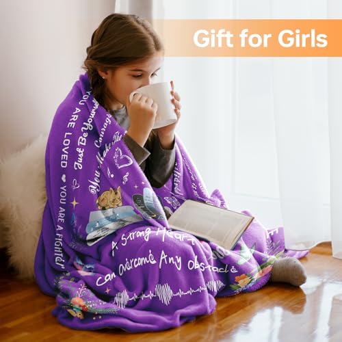 Encourage Get Well Blanket Birthday Gift for Women 52 x 60'' | Recovery Blanket with Words of Affirmation Inspirational Positive Thoughts and Quotes for Niece,Friend,Grandma - color: Purple