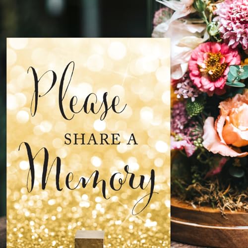 Andaz Press Wedding Party Signs, Glitzy Gold Glitter, 8.5x11-inch, Please Share a Memory, 1-Pack - color: Activities Memory