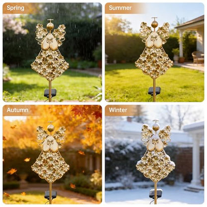 WSgift Angel Solar Stake Light Outdoor Warm White LED Bronze Metal Stake for Garden Cemetery Remembrance - color: Bronze