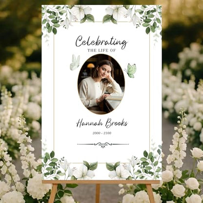 Personalized Celebration of Life Welcome Sign with Photo, Obituary Welcome Sign with Name and Date, Celebrating a Beautiful Life Butterfly Flower Tribute, Butterfly Flower Remembrance Decor, Custom Funeral Welcome Sign (Edition 11) - color: Edition 11