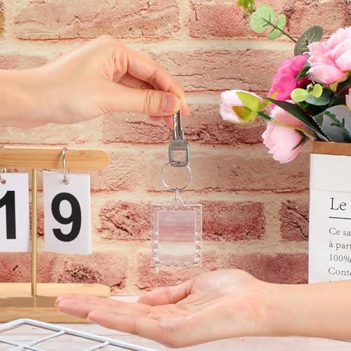 Junkin 150 Pack Acrylic Photo Keychains Clear Personalized Picture Frame Keychain Holder Blank Photo Insert Keyring DIY Favor - style: Rectangle With Lace Edge
