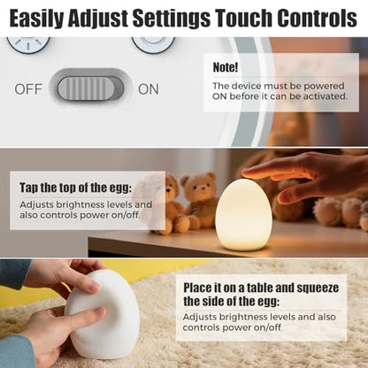 Baby Night Light, Silicone Egg Light for Kids, Portable Touch Night Lamp with 11 Colors Changing, Nursery Night Light for Breastfeeding, BPA Free, Eye Caring, Soft