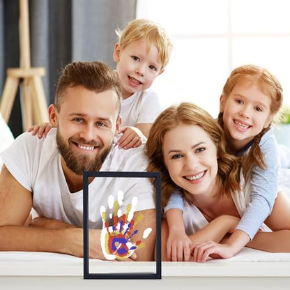 CHERRY CHEERS Family Handprint Kit, DIY Craft Keepsake Wooden Frame, Endless Gift Set, Non-Toxic Paints, Transparent Sheets (Black) - color: Black