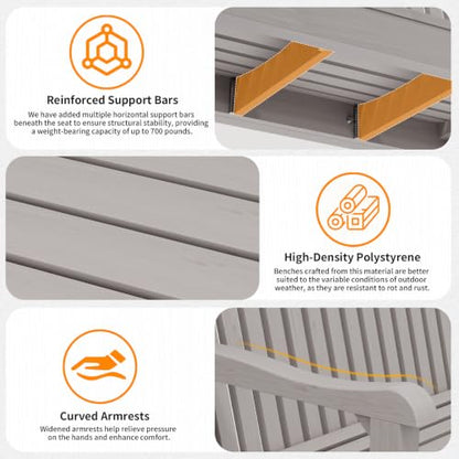 2-Person Outdoor Bench with 700 Lbs Weight Capacity, Grey | Poly Lumber Weatherproof Garden Bench Seating for Porch, Balcony and Park, All-Weather Patio Bench Furniture - color: Grey