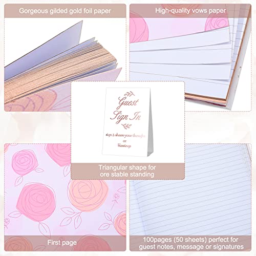 Wedding Guest Book with Pen Table Cards 9x9 Inch,Classic Style | 50 Sheets Hardcover Sign in Book, Rose Gold Floral Design, Includes Metal Pen with Stand, Bridal Shower Baby Shower - style: Classic Style