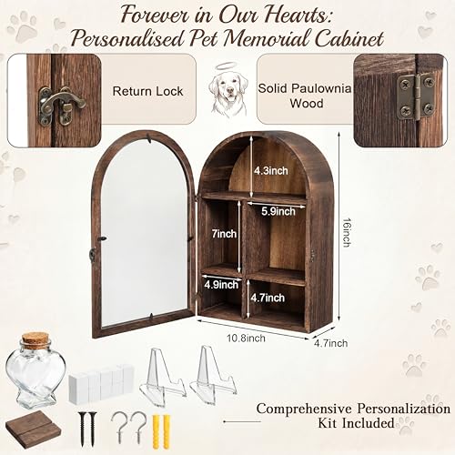 Threehoney Pet Memorial Shadow Box 10.8*16 Inch Solid Wood Shadow Box with Shelves Keepsakes for Deceased Pets Dogs and Cats Remembrance Loss Sympathy Gift Tabletop Wall Hanging(Carbonization Black)
