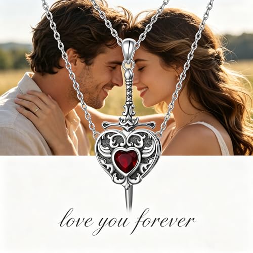 FLYOW S925 Sterling Silver Best Friend Couple Pendant Friendship Sun Moon Lotus Yin Yang Matching Bff Necklace for Women Jewelry - style: Heart Sword
