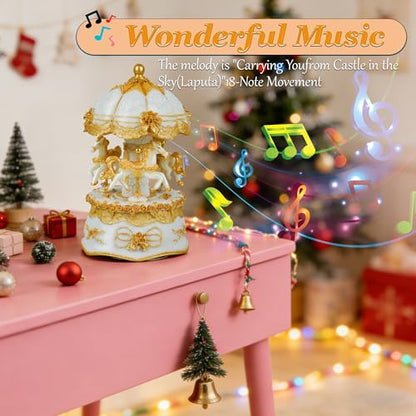 Carousel Music Box,Luxury Color Change LED Light ,Luminous Rotating 3-horse | Luminous Music Box, musical box with Gift Box for Girls Birthday Valentine Gift (You are My Sunshine, Gold) - color: Gold, style: You are My Sunshine