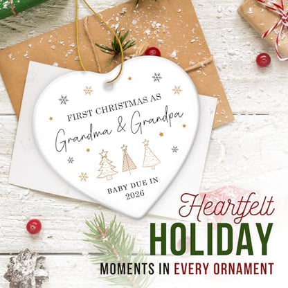 ZAGKOO First Christmas as Grandma and Grandpa Ornament 2025 - Baby Due in 2026 Ornament - New Grandparents Promoted to Grandparents Pregnancy Announcement Ceramic Heart Ornaments - color: Grandparents 2
