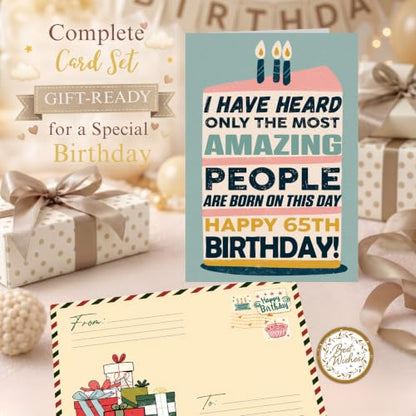 65th Birthday Card, 65th Birthday Card for Women Men with Seal and Envelope, 1965 Birthdayy Card for Mom Dad Wife Husband Him Her Friend Grandma Grandpa - color: 65th