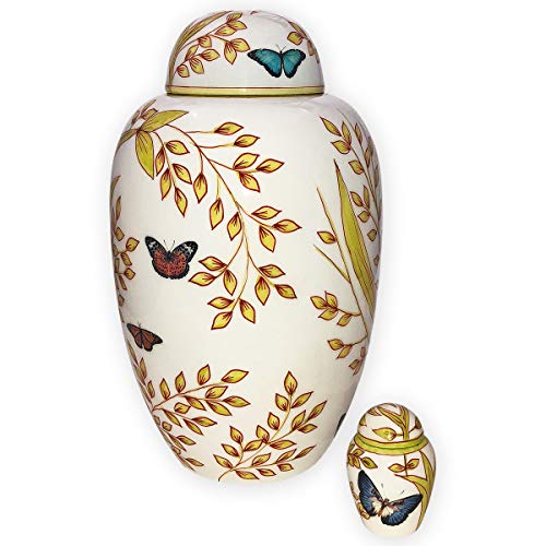 Garden Butterfly Adult Cremation Urn with Keepsake Urn by Beautiful Life Urns (Adult Urn + Keepsake Urn Bundle) - size: Adult + Keepsake
