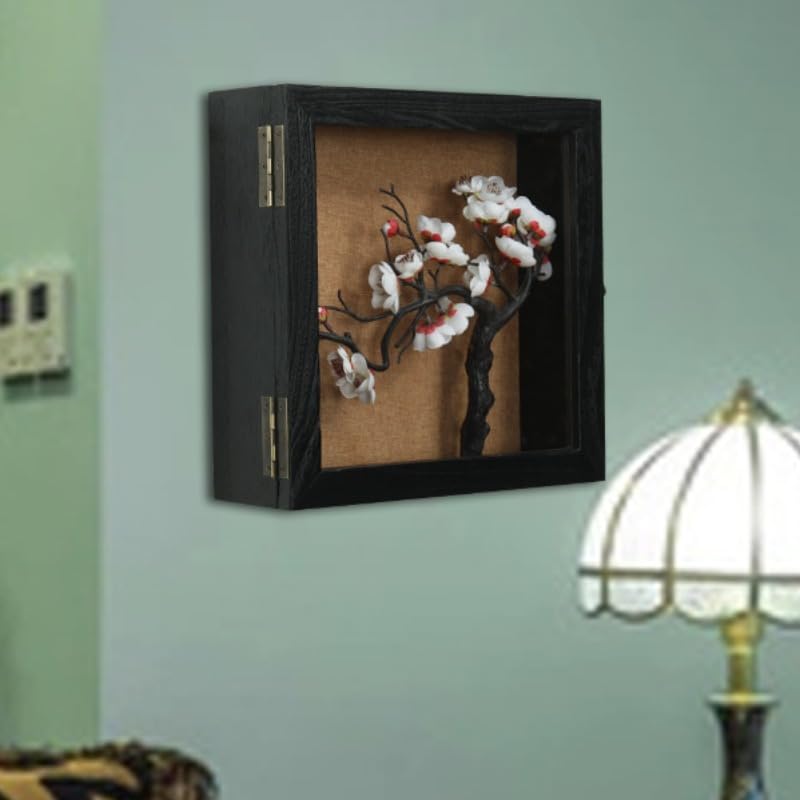 12 x 12 Extra Deep Shadow Box, 4-Inch Exterior Depth, Solid Wood, Black | Solid wood, hinged door, metal latch, extra-deep display for photos, bouquets, pet keepsakes, baby items and wedding mementos - size: 12x12