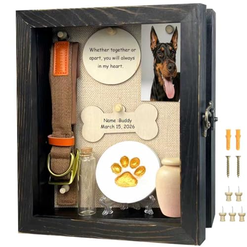 8x10 Pet Memorial Shadow Box Frame Paw Print Kit Solid Wood Pet Frame Black Dog Memorial Gifts for Loss of Dog - color: Black