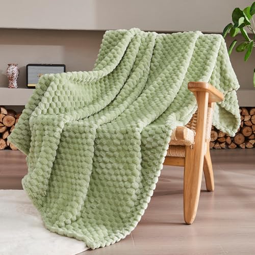 330GSM 3D Jacquard Throw Blanket for Couch, Sage Green, 50"x60" - color: Sage Green, size: Throw(50"x60")