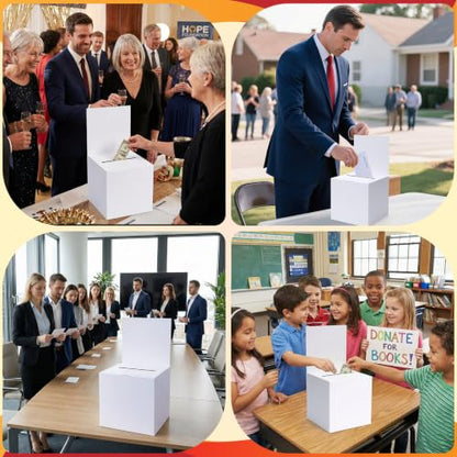 3 Pcs Cardboard Ballot Box, Cardboard Donation Suggestion Box with Slot | 5.9 x 5.9 x 11.8 Inch; White Glossy Raffle Boxes with Removable Header; For Fundraising Collecting Card Voting Contest