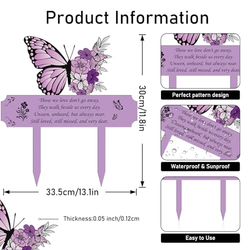 Rngmsi Metal Purple Butterfly Memorial Garden Grave Stake Loss Loved One | Metal Purple Butterfly Memorial, Loss Loved One, Cemetery Yard - style: Butterfly