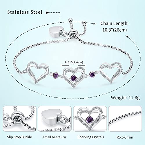 shajwo Heart Urn Bracelet for Ashes for Women - color: Silver-Purple