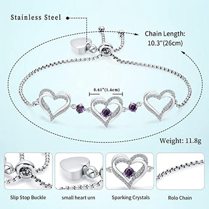 shajwo Heart Urn Bracelet for Ashes for Women - color: Silver-Purple
