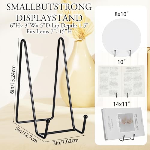 12 Pack 6 Inch Metal Plate Display Stands, Black Multi-Purpose Easel Stands for Photos/Books/Plaques/Artwork, Tabletop Holder