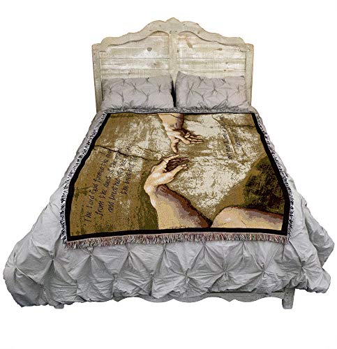 Pure Country Weavers Hands of God & Adam Blanket - Michelangelo Sistine Chapel Creation of Adam - Scriptures - Genesis 2:7 - Religious Gift Tapestry Throw Woven from Cotton - Made in the USA (72x54) - color: Genesis 2:7