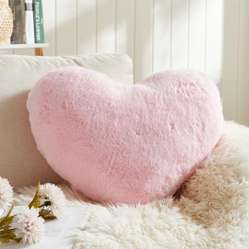 EastTree Heart Pillows, Pink Heart Shaped Pillows, Love Throw Pillows Gifts, Ultra Soft Faux Rabbit Fur Cute Pillows, Women Girls Kid Room Decor 10x13 Inch - color: Light Pink, size: 10 X 13 inches