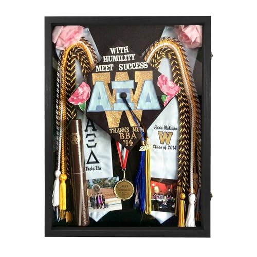 Large Graduation Shadow Box Frame for Cap Gown, Black 18x24 Display Case - color: Rustic Black, size: 18"x24" (45.7x61.0 cm)