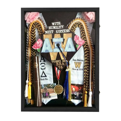 Large Graduation Shadow Box Frame for Cap Gown, Black 18x24 Display Case - color: Rustic Black, size: 18"x24" (45.7x61.0 cm)