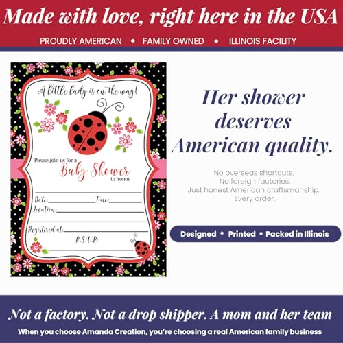 Amanda Creation Ladybug Baby Shower Invitations, 20 Fill-In 5x7 Love Bug Baby Shower Invitation Double-Sided Red Ladybug Theme Invite Cards with White Envelopes - style: Red Ladybug