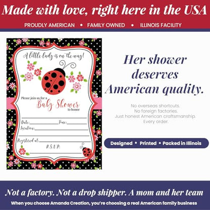 Amanda Creation Ladybug Baby Shower Invitations, 20 Fill-In 5x7 Love Bug Baby Shower Invitation Double-Sided Red Ladybug Theme Invite Cards with White Envelopes - style: Red Ladybug