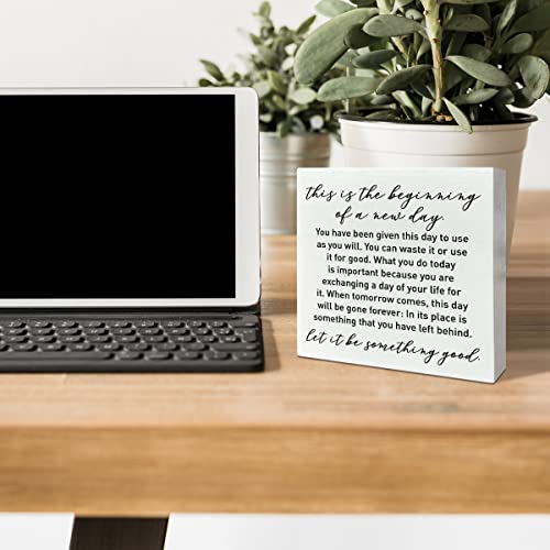 Inspirational Quotes Desk Decor, Wooden Box Sign, A New Day - color: C