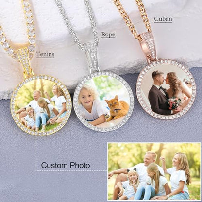 YIMERAIRE Customized Picture Necklace Personalized Circle Chain - color: 01 Circle Pendant(Silver)+Cuban Chain 0171