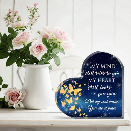 Xendelow Heart-Shaped Acrylic Decor Sign, Sympathy Gift for Loss, 5 x 5 x 0.6 inches - style: 010