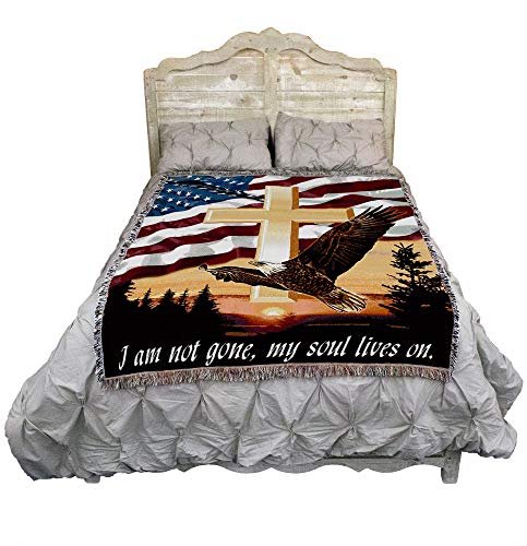 Pure Country Weavers I Am Not Gone My Soul Lives On Blanket Cross Eagle Flag - Sympathy Bereavement Gift Tapestry Throw Woven from Cotton - Made in the USA (72x54) - color: Soul Lives on Cross, size: 72" x 54"