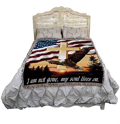 Pure Country Weavers I Am Not Gone My Soul Lives On Blanket Cross Eagle Flag - Sympathy Bereavement Gift Tapestry Throw Woven from Cotton - Made in the USA (72x54) - color: Soul Lives on Cross, size: 72" x 54"