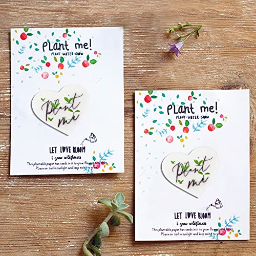 Plantable Wildflower Growing Paper, Heart Shaped Wedding Party Favors for Guests- Bridal Shower Funeral Memorial Plantable Packets NO Cards (Set of 50)