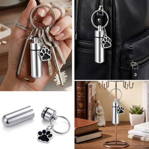 3 Pack Dog Urn Ashes Keepsake Keychain, Pet Urns for Dogs, Blank DIY Engravable Memorial Ash Holder - color: Silver-Small