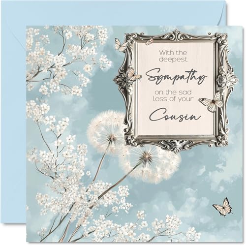 Stuff4 Sympathy Cards, Deepest Sympathy Sad Loss Of Your Cousin Card | Sorry Mourning Bereavement Cards for Adults, 5.7 x 5.7 Inch Condolences Thinking of You Card - color: Cousin