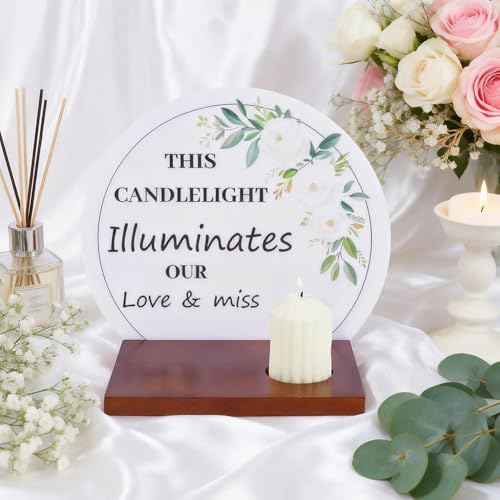 PH PandaHall Memorial Candle Holder Sympathy Gifts Acrylic Wedding Sign with Wooden Stand Memorial Table Sign for Loss of Loved Memorials Service Ceremony Decor Bereavement Gift, 5.9x10.6 Inch