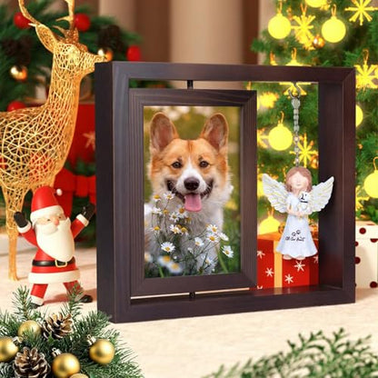 Rotating Wooden Picture Frame with Resin Angel for Loss of Dogs | Brown Loss of Dogs Cat Sympathy Gift, Holds 4x6 Photo, Pet Loss Remembrance Bereavement Keepsake, Dog Memorial Gifts - color: Brown