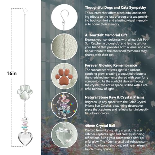 Pet Memorial Suncatcher - Dog Memorial Gifts, Pet Loss Sympathy, Thoughtful Dogs and Cats Condolence Bereavement Remembrance Gifts, Chrysoberyl Cat's Eye Stone Paw Crystal Suncatcher - color: Sandy