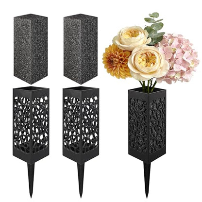 2-Pack Cemetery Vases for Grave with Spike and Foam, Flower Holders | Pre-installed floral foam helps hold flower stems securely for easy arrangement - color: 2 Pack