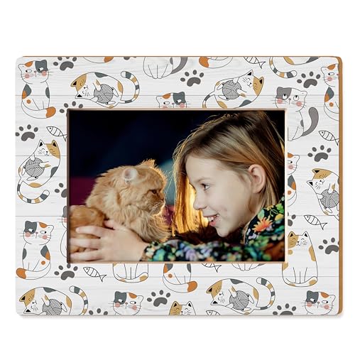 Cat 4x6 Picture Frame, Cat Lover Gifts for Women Men, Cats Mom Dad Gifts, Cute Kitty Kitten Paw Picture Photo Frames for Desk Tabletop Wall Decoration - color: Cat Patterns
