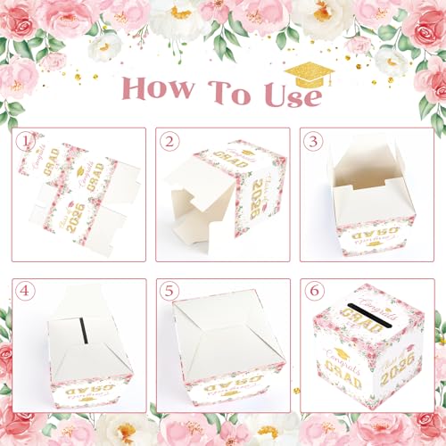 Floral Graduation Card Box 2026, Pink Flower Congrats Grad Card Holder Box, Graduation Party Money and Gift Card Box, Foldable Graduation Gift Grad Parties, 8.7 x 8.7 x 8.7 Inch - color: Pink Flower