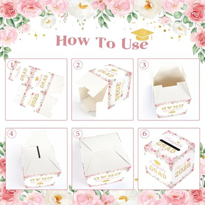 Floral Graduation Card Box 2026, Pink Flower Congrats Grad Card Holder Box, Graduation Party Money and Gift Card Box, Foldable Graduation Gift Grad Parties, 8.7 x 8.7 x 8.7 Inch - color: Pink Flower