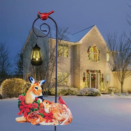 Deer Solar Lantern Garden Stake 29.5in Metal Christmas Yard Light - color: Christmas Reindeer