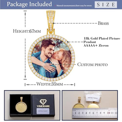 YIMERAIRE Customized Picture Necklace Personalized Circle Chain - color: 01 Circle Pendant(Gold)+Rope Chain 0171