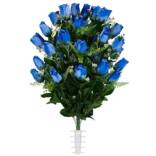 Sympathy Silks Artificial Cemetery Flowers - Gravesite Flowers - Blue Roses - color: Blue Roses, size: (1) Bouquet