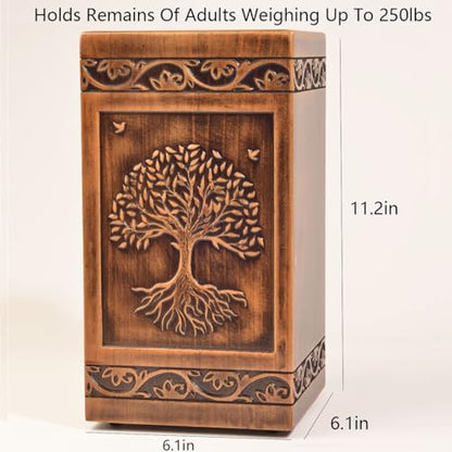 Handmade Wooden Engraved Urn for Human Ashes 250lbs Adult Male Female Satin Bag Tree of Life Cremation urns pet Dog cat Box