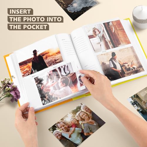 Photo Album Hold 200 4x6 Photos with Memo Writing Space (Orange&Yellow) | Faux Leather Picture Book Fits 4x6 Photo, 200 Pockets Great for Wedding Family Holidays - color: Orange & Light Yellow